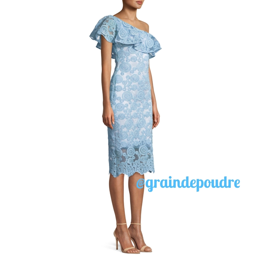 Theia Sky Blue Circle Lace One Shoulder Dress 12